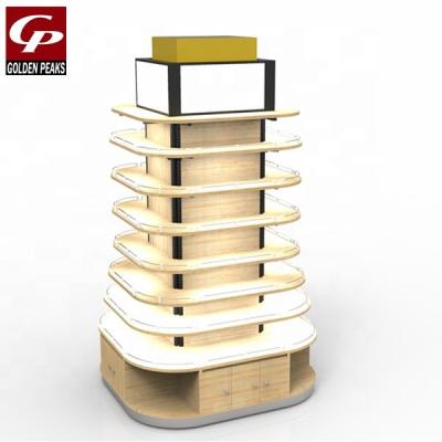 China 2019-09-02 GoldenPeaks Supermarket Wooden Pillar Double Sided Round Shelf for sale