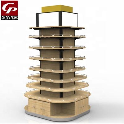 China 2019-09-01 GoldenPeaks Supermarket Wooden Pillar Double Sided Round Shelf for sale