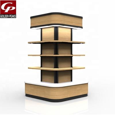 China 2019-09-03 GoldenPeaks Supermarket Wooden Pillar Double Sided Round Shelf for sale