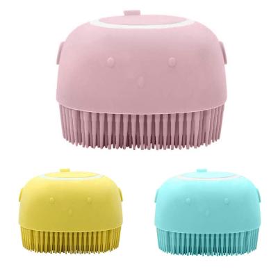 China Sustainable Pet Grooming Care Products Dog Cat Bath Brush Comb Silicone Shampoo Dispenser for sale