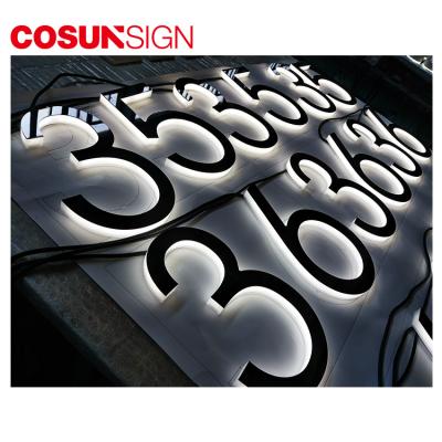 China Buildings Cosun Stainless Steel Metal 3D Luminous Aluminum Modern Led House Number Sign for sale