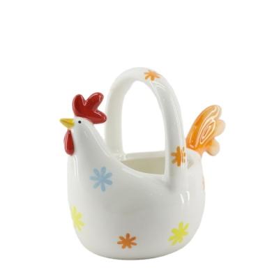 China Wholesale creative ceramic egg basket chicken hen egg holder ceramic fruit basket for sale