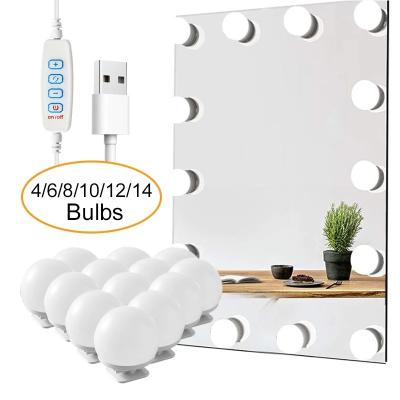 China ABS+PC ABS+PC LED Light Bulbs USB Hollywood Vanity Makeup Mirror Lightning Bathroom Dressing Table Lighting Dimmable LED Wall Lamp for sale