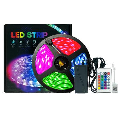 China Blue Warehouse Amazon Warehouse Tooth 5M RGB 300 Lights Led 5050 Waterproof Flexible RGB LED Tape Light Diode DC 12V Control LED Strip Lights for sale