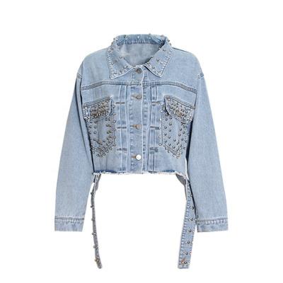 China 2021 Breathable Breasted Lapel Temperament Commuter Single Blue Stud Diamond Jean Jacket for sale