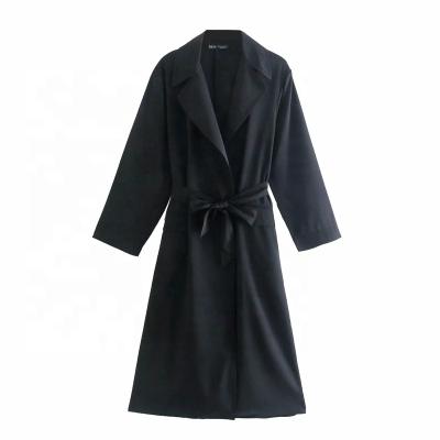 China Breathable Lapel Long Tie Waist Sheaths Medium Long Trench Women's Winter Coat for sale