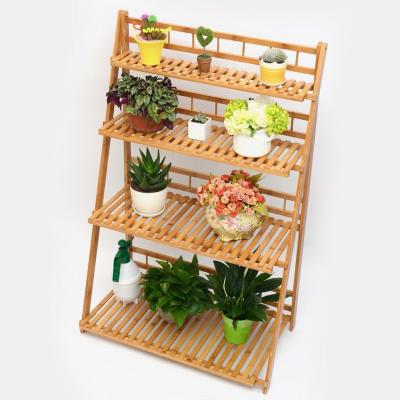 China Four-Layer Sustainable Plant Bamboo Rack , Natural BAMBOO Rack Bamboo Shelf for sale