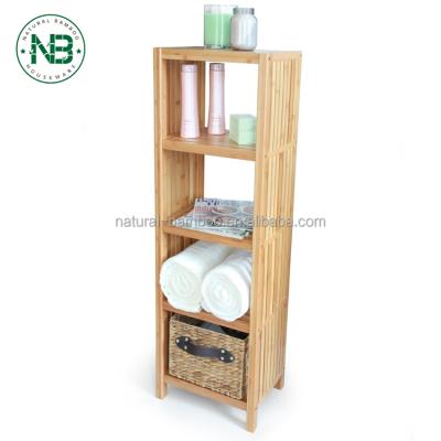 China Modern bathroom bamboo freestanding organizing shelf. (5-Tier Shelf) Bamboo Storage For Bathroom for sale