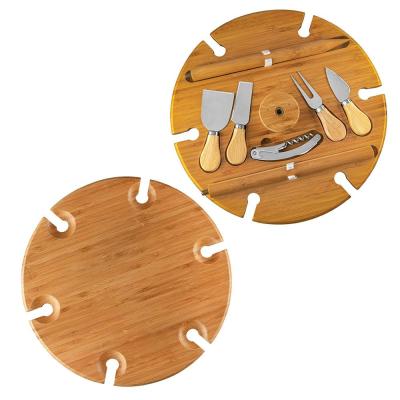 China Portable Kitchen Rack Snack Serving Table Bamboo Wine Glass Rack With Knife for sale