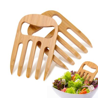 China Sustainable Bamboo Serving Hands Latest Tong Design Salad Claws Set 2 Piece Bamboo Salad Hands for sale