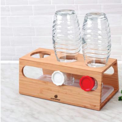 China Sustainable Bamboo Bottle Drying Rack With Bamboo Drip Tray For Water Drip Pan for sale