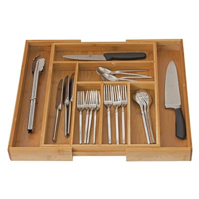 China Sustainable Drawer Organizer Kitchen Divider Flat Dish Utensil Bamboo Cutlery Holder Tray Organizer for sale