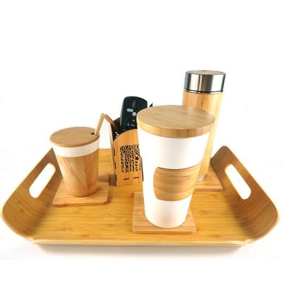 China Sustainable bamboo tray/wooden tray for food/cup serving tray for sale