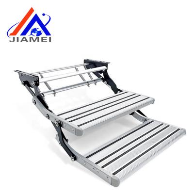 China Jiamei Body Accessories With Rubber Skid Strip Trailer Camper RV Motorhome Aluminum Alloy Folding RV Step, Manual Campervan Pull-Out Step for sale