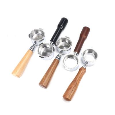 China Customized Sustainable Bottomless Coffee Portafilter Wooden Handle Durable Bottomless Coffee Handle For Coffee Machine for sale