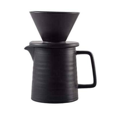 China Viable Black Ceramic Coffee Filter Pot Heat Resistant Pour-over Coffee Dripper Filter Coffee Pot Set for sale