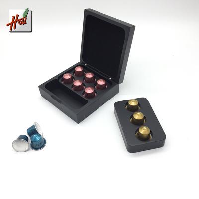 China Sustainable Black Wooden Nespresso Coffee Capsule Box For Coffee Pod Display for sale