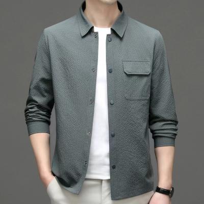 China Spring high quality men's wear new men's seersucker cotton jacket men's slim business casual wear shirt breathable jacket for sale