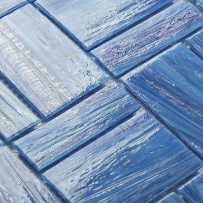 China Parquet kitchen wall pool tiles bathroom backsplash mosaic color wall panel pure blue glass mosaic tiles for sale