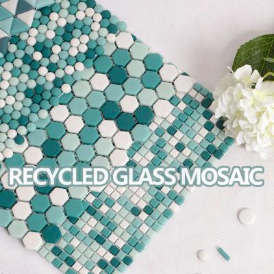 China Parquet New Design Decorative Hexagon Shaped Mosaic Recycle Glass Mosaic Enamel Glass Slabs for sale