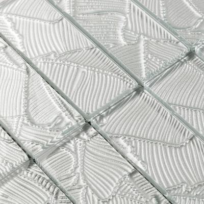 China Popular Musa Leaf Crystal Glass Mosaic Backsplash Flooring Slab for Kitchen, Bathroom, Living Room for sale