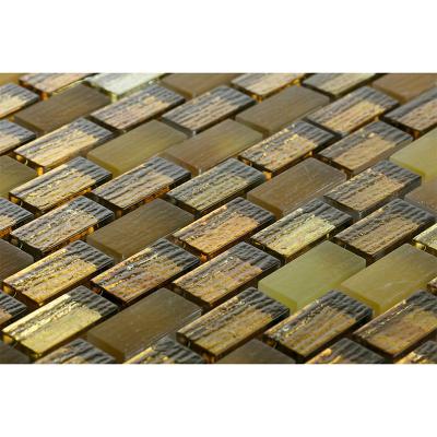 China Popular Crystal Glass Parquet Tiles Bathroom Slabs Kitchen Tiles Living Room Mosaic Slabs OEM&ODM Gold and Silver Mirror-Brick for sale