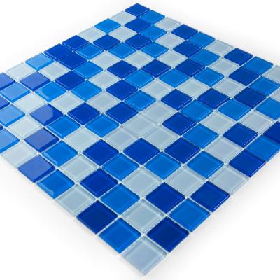 China Popular parquet glass mosaic tile 20x20x4mm for backsplash, swimming pool, bathroom, kitchen for sale