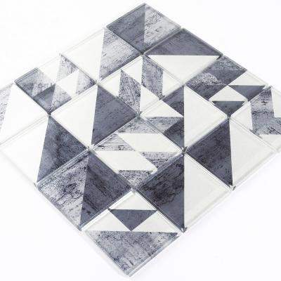 China Glass gray square home crystal wall art decor home decor inkjet kitchen backsplash parquet slope pattern decorative mosaicwall slab for sale