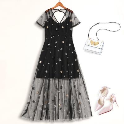 China 2022 New Sustainable Luxury Short Sleeve Dress Women's Satin Pleated Casual Dress for sale