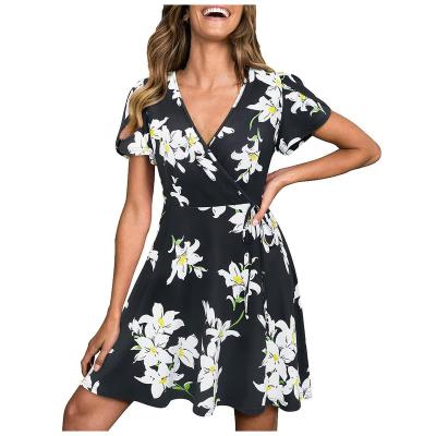 China 2023Women's Anti-Wrinkle Design PopularSummer Floral Short Sleeve V-neck Short Sleeve Party Women Dress for sale