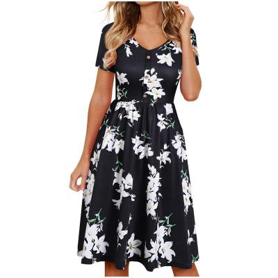 China Casual Floral Print V-Neckline Anti-wrinkle Party Sunbathing Short Sleeve Beach Dresses for sale