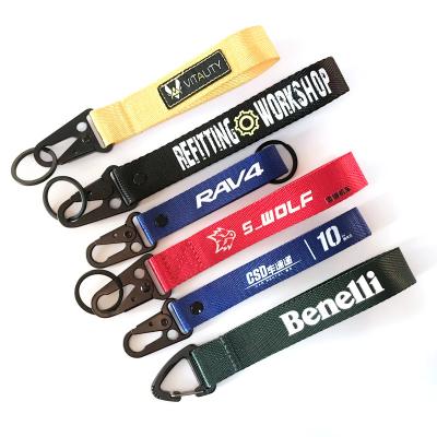 China Custom Wholesale High Quality Brand Logo Keyring Embroidery Keychain With Lanyard Durable Factory Cloth Car Tag for sale