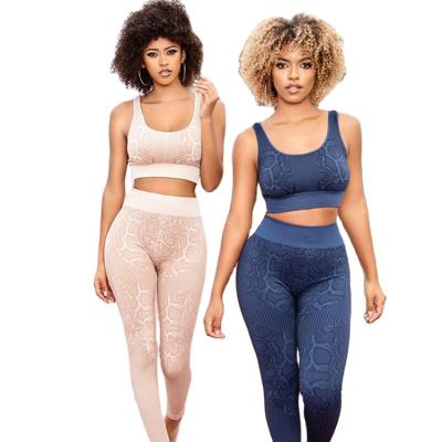 China Ptsports Sets Workout Women Breathable Tight Bra And Short Leggings Yoga Sets Snake Pattern Suit for sale