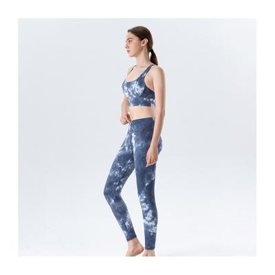 China Fitness Brand Workout Apparel Breathable High Elastic Workout Sets Women Tie Dye Yoga 2 Pieces Sets 2021 for sale