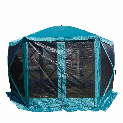 China Diamond Ground Nail Customized Outdoor Hexagonal Garden Camping 6 Side Pop Up Screen Tent Mesh Screen Room House Durable Gazebo Tent for sale