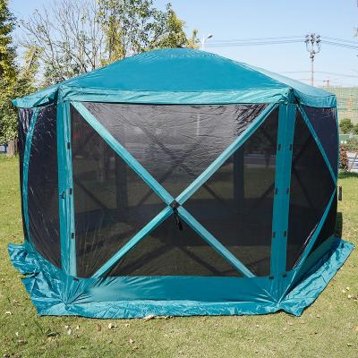 China Diamond Ground Nail Customized Durable Hexagonal 6 Side Pop Up Screen Bedroom Gazebo Tent Garden Outdoor Camping Mesh Screen Room House for sale