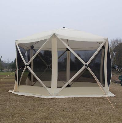 China Durable Screen Tent Diamond Ground Nail Customized Hexagonal Outdoor Hub Hexagonal Mesh Screen Room House 6-Sided Tent Camping Gazebo for sale