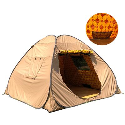 China Ground Trigone/V-Type Nail Customized Middle East Tent Durable Poly Canvas Quick Freeze Cotton Middle East Portable Pop Up Tent for sale