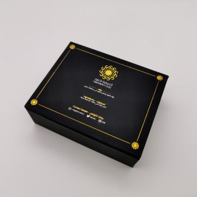 China Recyclable Factory Hot Stamping Black Hard Logo Custom Paper Gift Box With Magnet Closure for sale