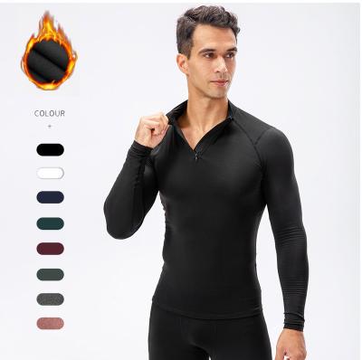 China Men's Winter Thermal Shirts Men Breathable Gym 1/4 Zipper Long Sleeve T-Shirts Sweatshirt Pullover Plus Size Sports Compression T-shirt for sale