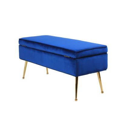 China Free Sample Modern Design Blue Velvet Foldable Lounge Chair And Bench With Stool for sale