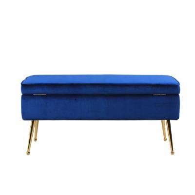 China Free Sample Foldable Design Luxury Sofa Set With Bench Storage Modern Blue Velvet Stool for sale