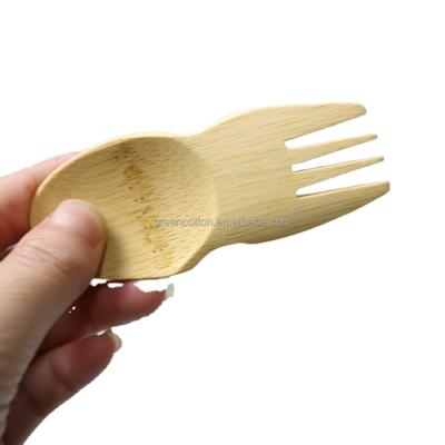 China Eco Friendly Organic Bamboo Utensil Stored Two Cutlery In A Fork Spork Spoon With Custom Logo for sale