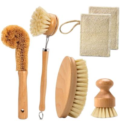 China Sustainable Natural Pan Pot Vegetable Dish Coconut Brushes Eco Wood Bamboo Kitchen Biodegradable Scrub Cleaning Brush for sale