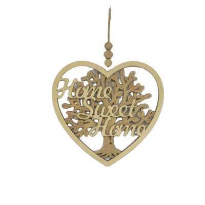 China Retro Eco-friendly Exquisite Wood Heart Shape Carving Wall Hanging Accessories For Home Decoration for sale