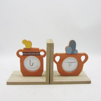 China Traditional Wooden Cup Shape Bookends With Photo Frame Decorations For Home Other Home Decor Accessories for sale