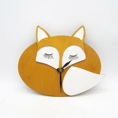 China Minimalist Table Ornaments Clock Home Decorations Fox Shape High Quality Wooden Wall Clock Bedroom, Living Room Wooden Round Customized for sale