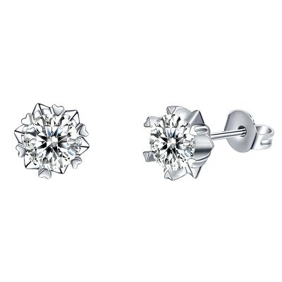 China TianShiZhiYue Cute Customize 925silver Snowflakes White Gold Moissanite Gemstone Stud Earrings Best Selling Stud for sale