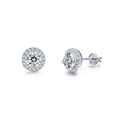 China Tianshizhiyue Romantic S925 Factory Wholesale Around Brilliant Cut Moissanite A Pair of Women's Ear Stud Sterling Silver Earrings Jewelry for sale