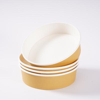 China Microwavable Kraft Paper Rolls Disposable Waterproof Rice Paper Bowl Kraft Paper Salad Bowl With Lid for sale